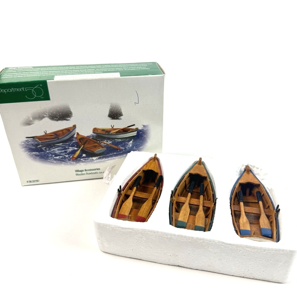 Dept 56 Village Accessories Wooden Rowboats Boats Paddle Set of 3 52797